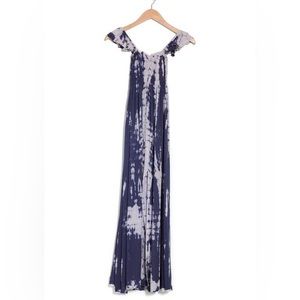 Elegant Blue Tie-Dye Off-Shoulder Maxi Dress